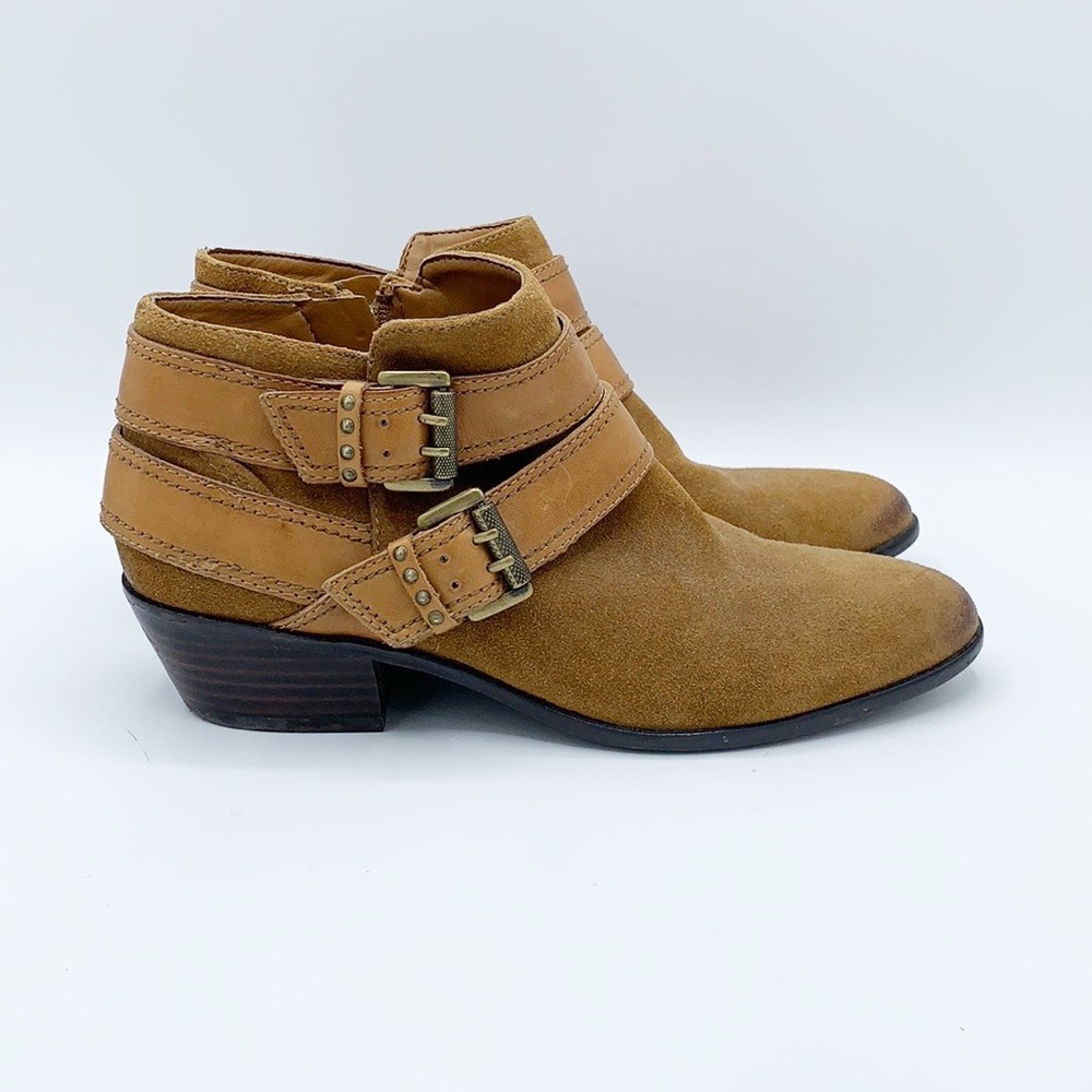 Sam Edelman Boots Womens 7M‎ Brown Suede Pippen Ankle Booties Buckle Straps